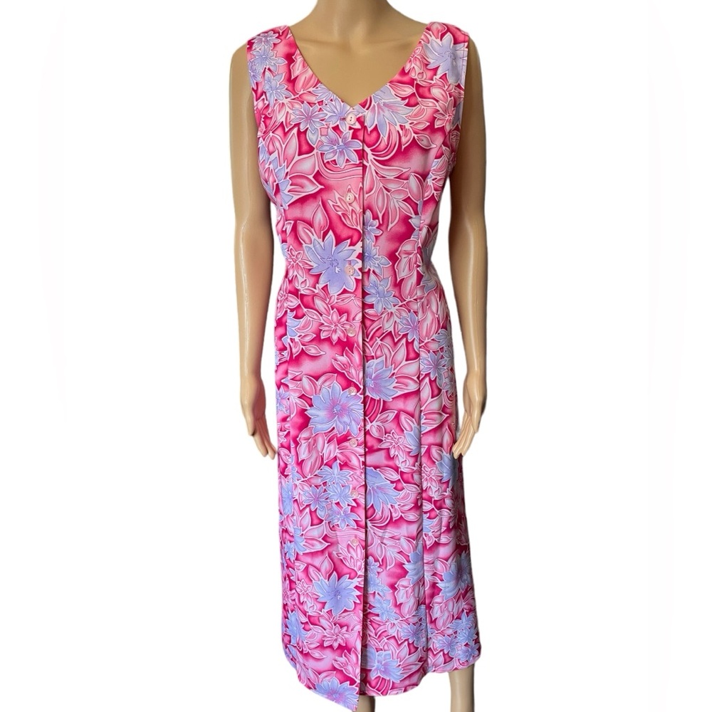 Sag Harbor Vintage 90s Pink Cottagecore Boho Tropical Floral Button Up Max Dress